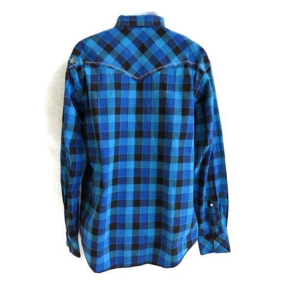 Wrangler Rock 47 Western Shirt Button Snaps Peaked Yokes Pocket Flaps Check XL Men